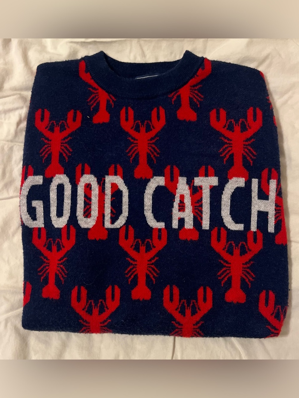 Vineyard Vines Navy Blue & Red 'Good Catch' Lobster Sweater